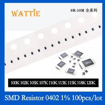 SMD резистор 0402 1% 100K 102K 105K 107K 110K 113K 115K 118K 120K 100PCS / партида чип резистори 1 / 16W 1.0mm * 0.5mm
