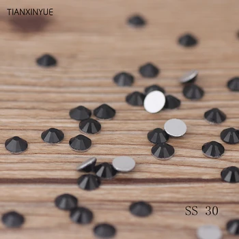 TIANXINYUE ss30 jet Черен кристал за нокти изкуство 288 парчета Non Hot Fix лепило върху торба плат кристали