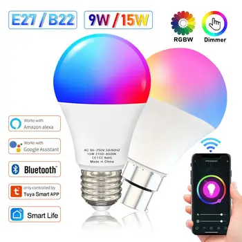 Tuya WiFi E27 B22 Интелигентна крушка Димируема RGBCW 100-240V LED светлина Интелигентен живот Контрол на приложението Гласов контрол чрез Alexa Google Home Алис