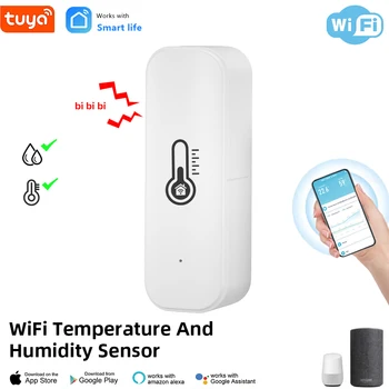 Tuya WiFi интелигентен сензор за температура и влажност вътрешен хигрометър захранван с батерии APP мониторинг за Alexa Google Home Voice