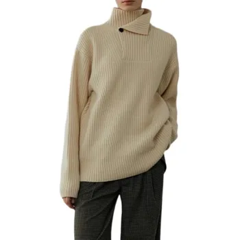 VII 2023 Марка R зимна жена облекло нова плета пуловер две износване удебелени поло вълна плета пуловер безплатна доставка Оферти