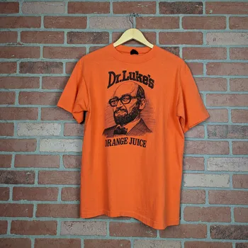 Vintage 70s 80s Двустранен портокалов сок на д-р Люк ОРИГИНАЛНА промоционална тениска голяма