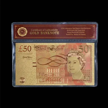 WR Prop Money UK 50 паунда златно фолио банкнота с PVC рамка евро фалшиви парични сметки банкноти сувенирни подаръци дропшипинг