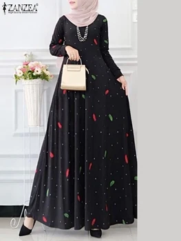 ZANZEA мода цветен печат мюсюлманска рокля есен реколта Abaya Рамадан ислямско облекло бохемски жени дълъг ръкав парти Vestido