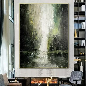 абстрактен водопад пейзаж живопис с маслени бои ръчно рисувани върху платно оригинален голяма живопис стена изкуство дома декор за хол изкуство