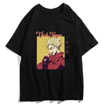Аниме Casual хип-хоп тениска Harajuku мъже Trigun отпечатани памук унисекс лято къс ръкав тениска карикатура унисекс улично облекло отгоре