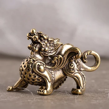 Античен меден китайски митичен звяр Pixiu миниатюрни фигурки орнаменти месинг късметлийско животно Kirin дракон настолни декорации