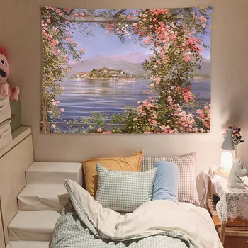 Бохемски естетически стая стена декор гоблен стена висящи средиземноморска роза живопис с маслени бои тийн независими спалня декорация стенопис