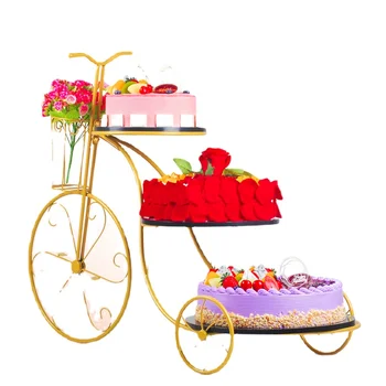 Велосипеди сладкарски дисплей багажник, сватба и рожден ден многослойни цвете багажник, европейски стил желязо изкуство