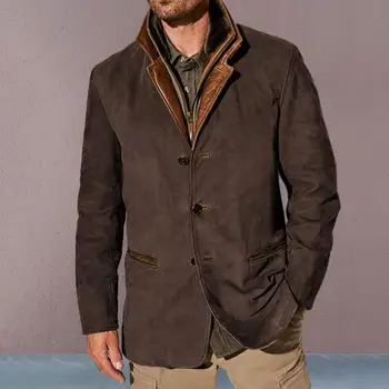 Винтидж мъжко яке 2023 Есен Зима Ново топло мъжко облекло Облекло Изкуствена кожа палто за мъже дълъг ръкав палта