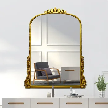 Външна търговия сводеста стойка огледало за баня веранда луксозна камина висящо огледало злато Европейско ретро огледало за баня