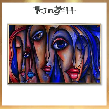 Големи очи момичета платно изкуство Ръчно изработени Пикасо стил живопис с маслени бои модерен абстрактен жена фигури стена снимки за хол декор