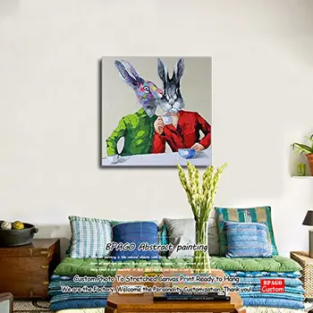 Голям размер 100% ръчно рисувано платно живопис Animal Smart Rabbit Quardro Animal Wall Art Canvas Art pictures Home Decor Gift