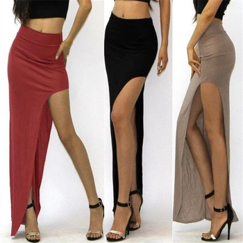Дамска пола с висока талия Секси дълги поли Lady Novelty Open Side Split High Waist High Waist High Slit Long Maxi Skirts