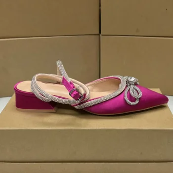 Дамски есенни обувки класически елегантен прашка ниски токчета Bling диамант лък глезена каишка плосък балет дизайн марка офис апартаменти