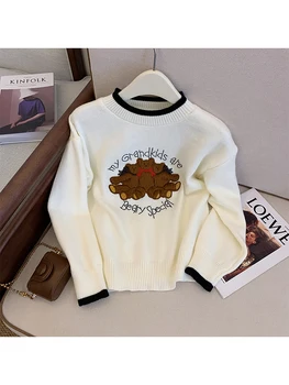 Дамски кайсиев пуловер плетен пуловер Harajuku дълъг ръкав коледен пуловер пуловер 90s корейски Y2k 2000s реколта дрехи 2023