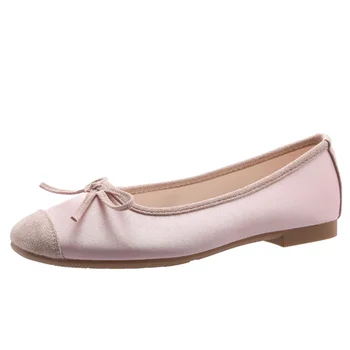 Дамски меки кожени копринени плоскодънни балетни обувки папийонка цвят съвпадение меко дъно случайни дами елегантни балерина обувки
