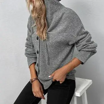 Дамски пуловери палто дълъг ръкав плетена жилетка яке меки плетени качулка пуловер палто топло жилетка яке
