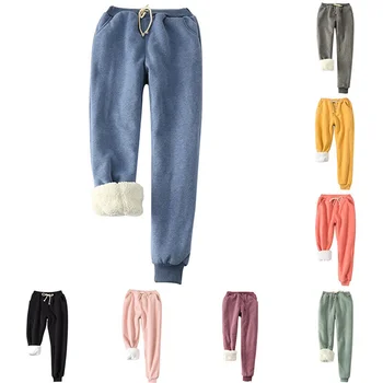 Дамски руно облицовани зимни топли панталони Sweatpants сгъстяване харем спортни панталони джогъри модерен глезена дължина панталони охрана панталони