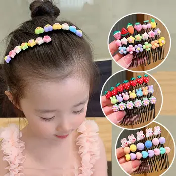 деца карикатура плодове коса гребен геометрични допълнително притежателя за коса корейски стил фиксирани зъби гребени момичета сладък сладък сладък коса износване