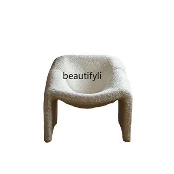 Дизайнерски единичен стол за свободното време бял диван от агнешка вълна Краб стол панделка фотьойл акцент столове за холна гарнитура