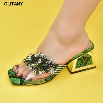 Дизайнерски обувки Жени Луксозни дамски италиански обувки, украсени с кристал Сватбени обувки за жени Булка Slip на високи токчета