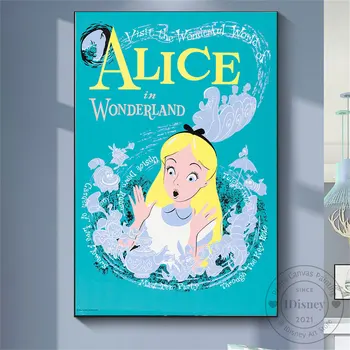 Дисни принцеса Алиса в страната на чудесата плакат отпечатъци върху платно живопис стена изкуство картина за момиче деца Kawaii стая декорация на дома
