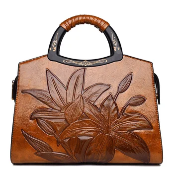Елегантна женска релефна флорална пазарска чанта 2024 мода нова висококачествена кожа дамски дизайнер чанта рамо пратеник