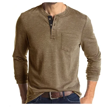 Есен Зима Мъжка тениска с дълъг ръкав Плътен цвят All-match Slim Fit O-образно деколте Младежки случайни пуловери Модерни красиви мъжки върхове