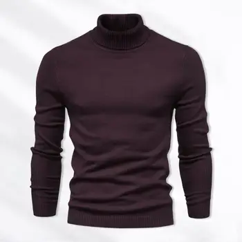 есен зима мъжки пуловер висока яка трикотажни дълъг ръкав плътен цвят тънък годни случайни пуловер еластични анти-свиване мъже пуловер