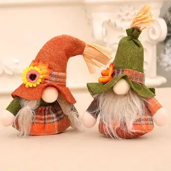 Есен Тиква Слънчогледови фигурки Gnome Elf Dwarf Шведски плюшени орнаменти за Коледа Есен Хелоуин Ден на благодарността Декорация