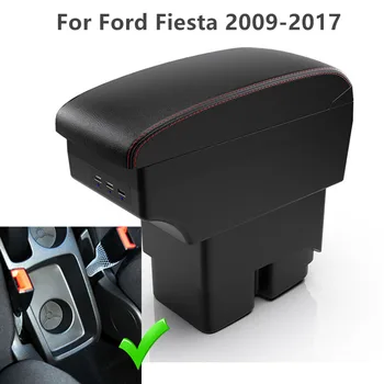 За Форд Фиеста 2009 2010 2011 2012 2013 2014 2015 2016 2017 Кола подлакътник кутия кожа подлакътник център конзола двуслоен USB
