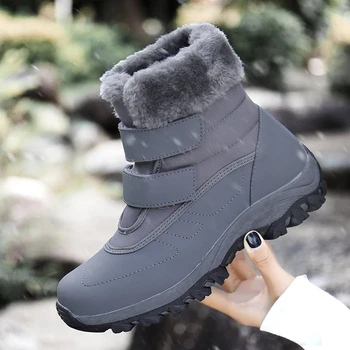 Зимни дамски стилни ботуши за сняг Високи топли подплатени обувки против хлъзгане Външни ежедневни слип-он черни сиви обувки