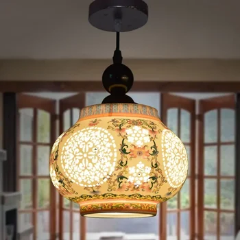 китайски керамичен полилей колоритен оризов модел декориран порцелан с една глава хол хол керамична таванна лампа