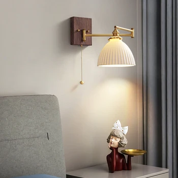 Класическа сгъваема стенна лампа Спалня Нощно осветление Дизайнер Медна лампа Всекидневна Reative Pull Cord Switch Прибираща се светлина