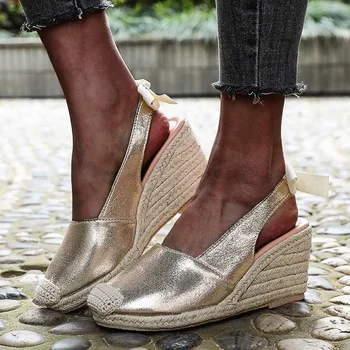 клинове сандали за жени мода затворени пръсти превръзка платформа стилен прашка летни обувки