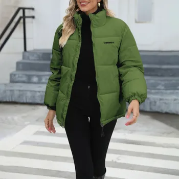 Корейска буква дебело подпухнало палто жени извънгабаритни топла мода паркове прост дълъг ръкав джоб случайни памук надолу дама яке