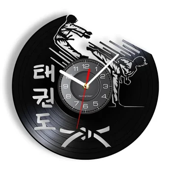 Корейски бойни изкуства Таекуондо ням часовник Таекуондо музей Тренировъчен център Борба стена изкуство ретро безшумен винил запис стенен часовник
