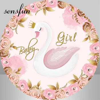 кръг кръг лебед парти декори за фото студио розови цветя бебе душ новородени момичета рожден ден фотография Bacakgrounds
