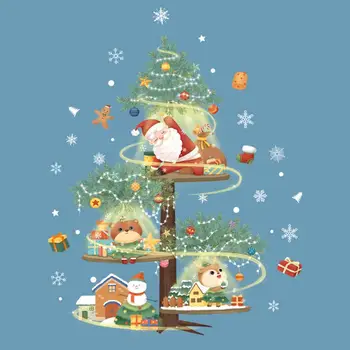 Лепило Коледна украса за прозорци Празнични стикери за прозорци Дядо Коледа снежен човек снежинка коледно дърво стикери за Нова година