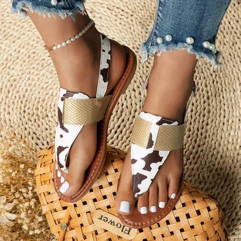 Летни дамски сандали Нова мода гладиаторски сандали, плоски ежедневни дамски обувки на открито плаж флип флоп сандали плътен цвят