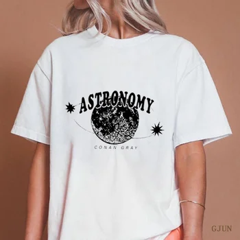 Лятна мода Дамски тениски 100% памук Harajuku астрономия печат къс ръкав T риза женски върхове естетически дрехи