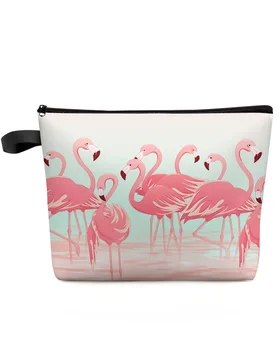 Лято Фламинго Тропическа голяма печатна торбичка Козметични чанти Булчинско парти грим чанти Тоалетни принадлежности Организатор Калъфи за пътуване