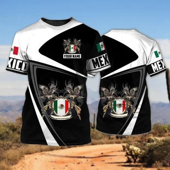 Мексико национален флаг печат тениска за мъже 3D печат орел модел къс ръкав извънгабаритни тениска O-образно деколте Streetwear Tee отгоре