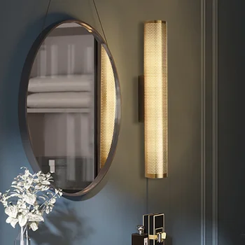 Месингова желязна стенна лампа LED вътрешен декор стенна светлина Луксозна огледална светлина Всекидневна спалня таванско помещение ретро коридорно осветление
