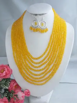 Моден дизайн Комплект бижута от жълти кристални мъниста за 2020 г. Нигерийска сватба