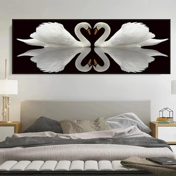 Модерен красив лебед сърце лебеди любов плакати и щампи животински стена изкуство платно живопис за хол спалня дома декор