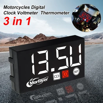 Мотоциклети Цифров часовник Мотоциклет Mount Волтметър Термометър 3 в 1 цифров метър водоустойчив габарит мотоциклети аксесоари