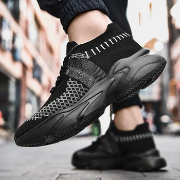 Мъжки обувки за бягане Lace-Up Mesh Light Walking Sneaker Fitness Sport Flats Удобни дишащи черни размери 37-45 мокасини