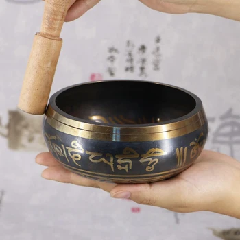 Непал Ръчно изработена тибетска купа с възглавница и дървена пръчка Йога Песнопеене Звуково изцеление Резонансна медитация Пееща купа Фъншуй